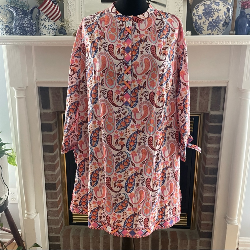 Sal Rosa Paisley Long Sleeve Dress - Pink and Orange